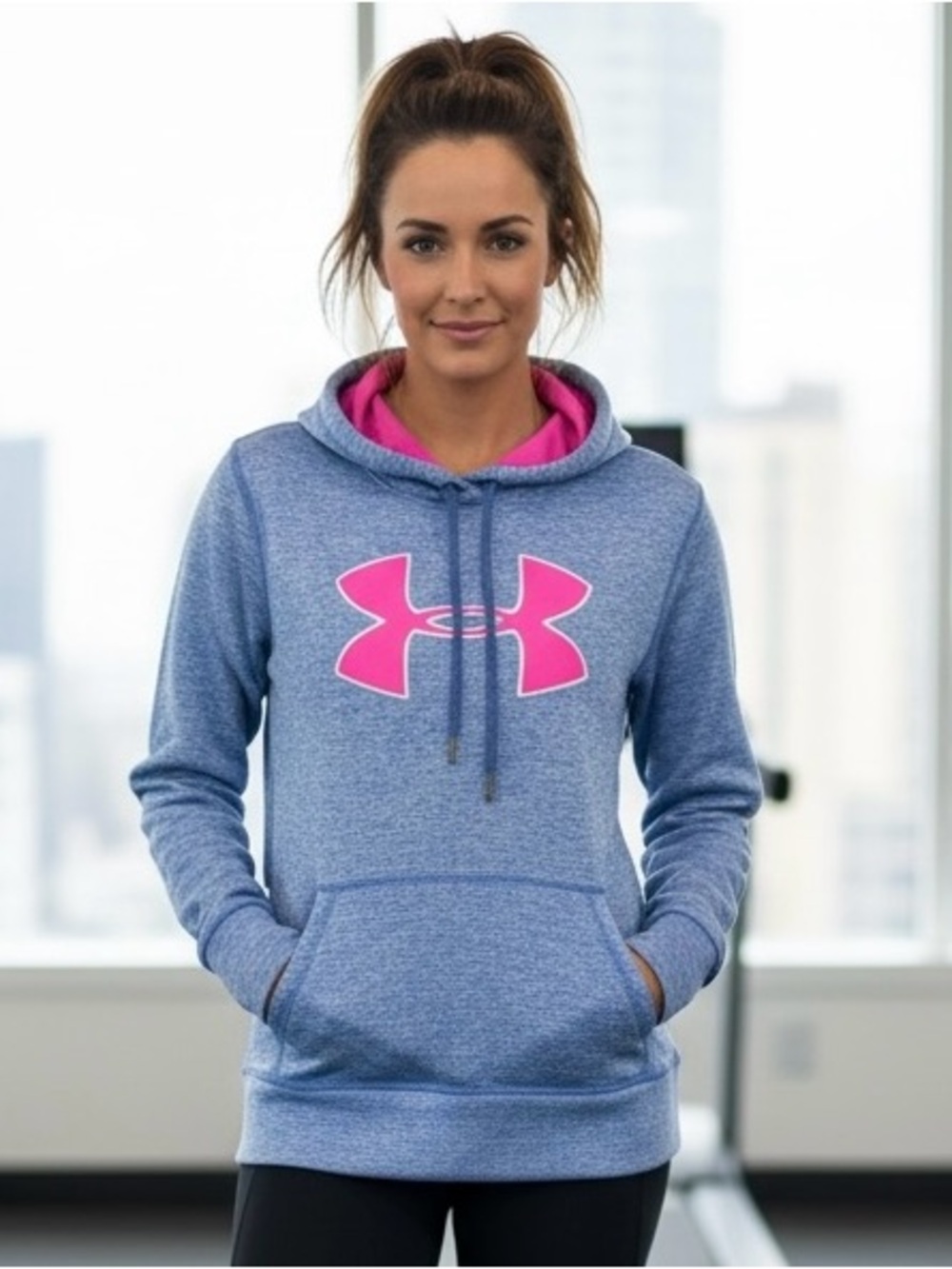 Under Armour Women’s Heather Blue Hoodie with Pink Logo